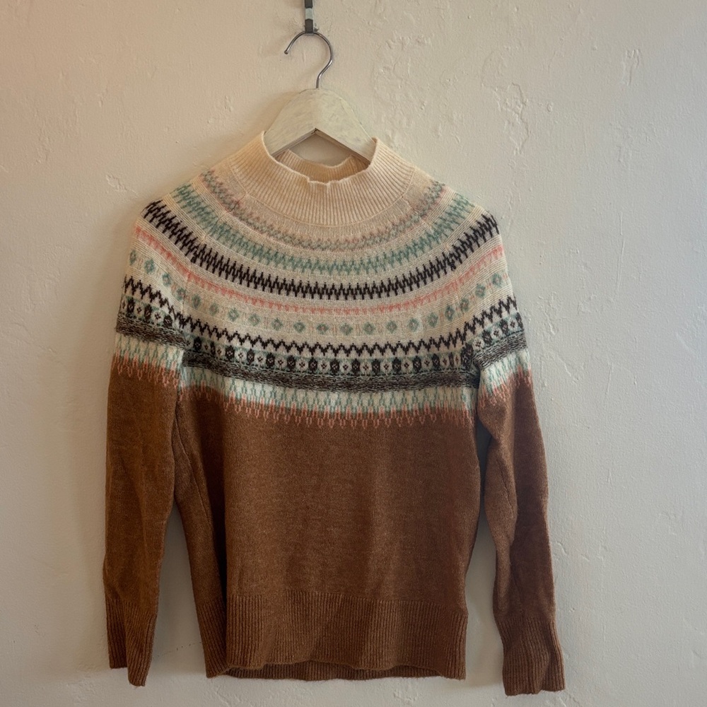 Fat Face Men's Fair Isle Sweater - Brown and Cream